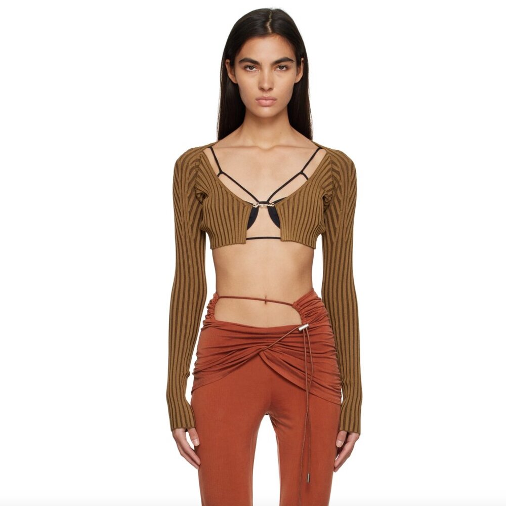 Jacquemus Brown Le Raphia 'La Maille Pralù' Cardigan Size 34
